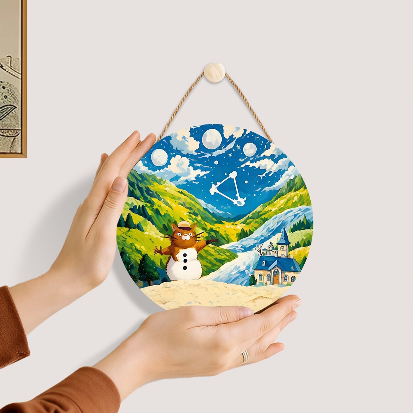 Anime Landscape DIY.  Paint by numbers on Wood Slice. 20cm