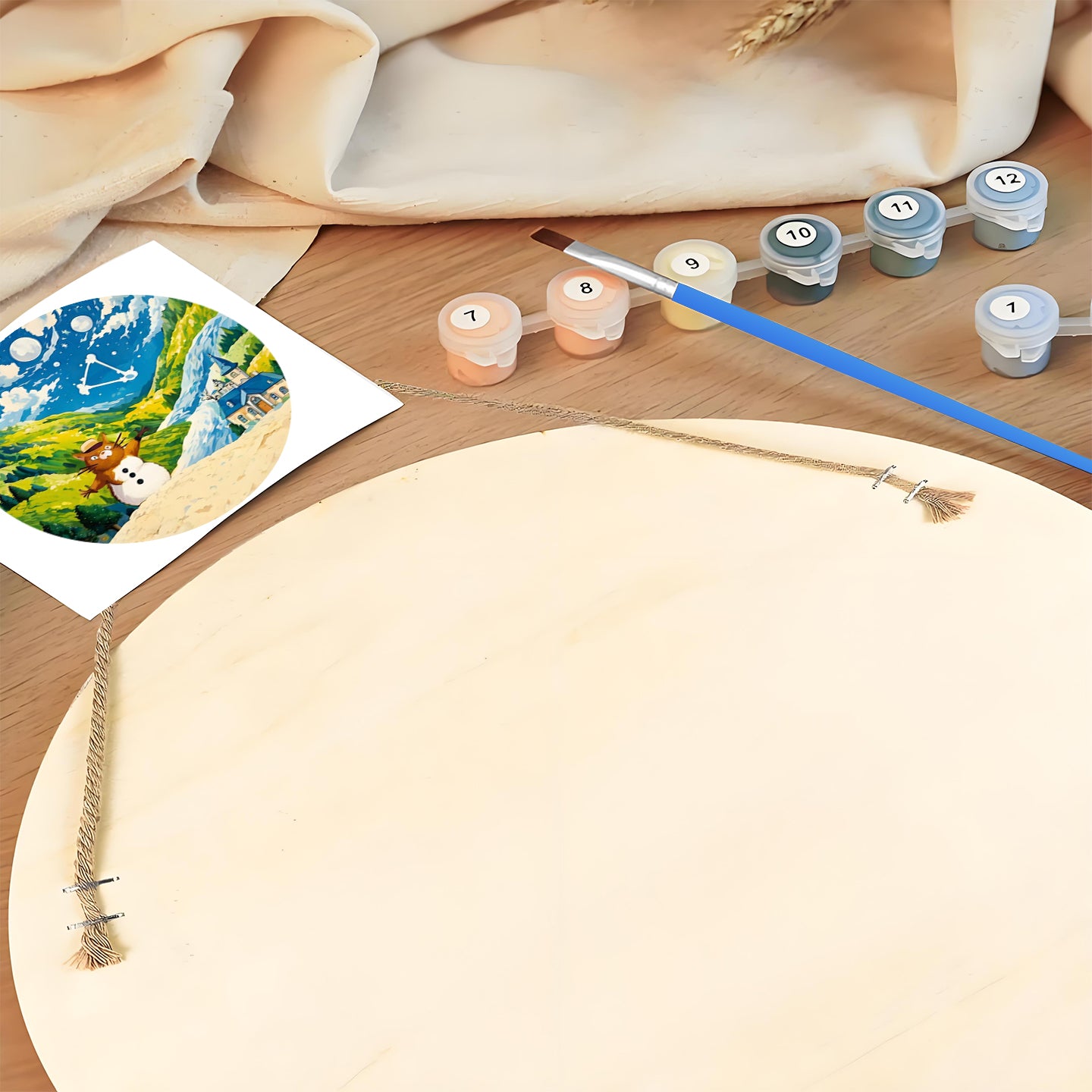 Anime Landscape DIY.  Paint by numbers on Wood Slice. 20cm