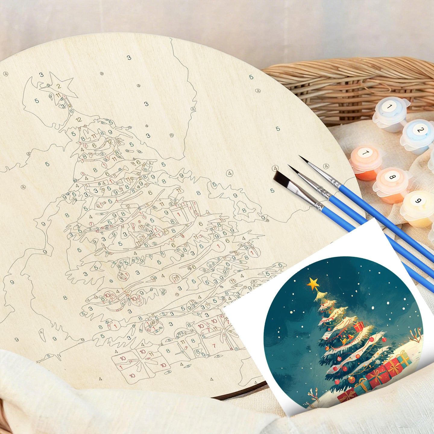 Christmas Tree DIY. Paint by numbers on Wood Slice.20cm