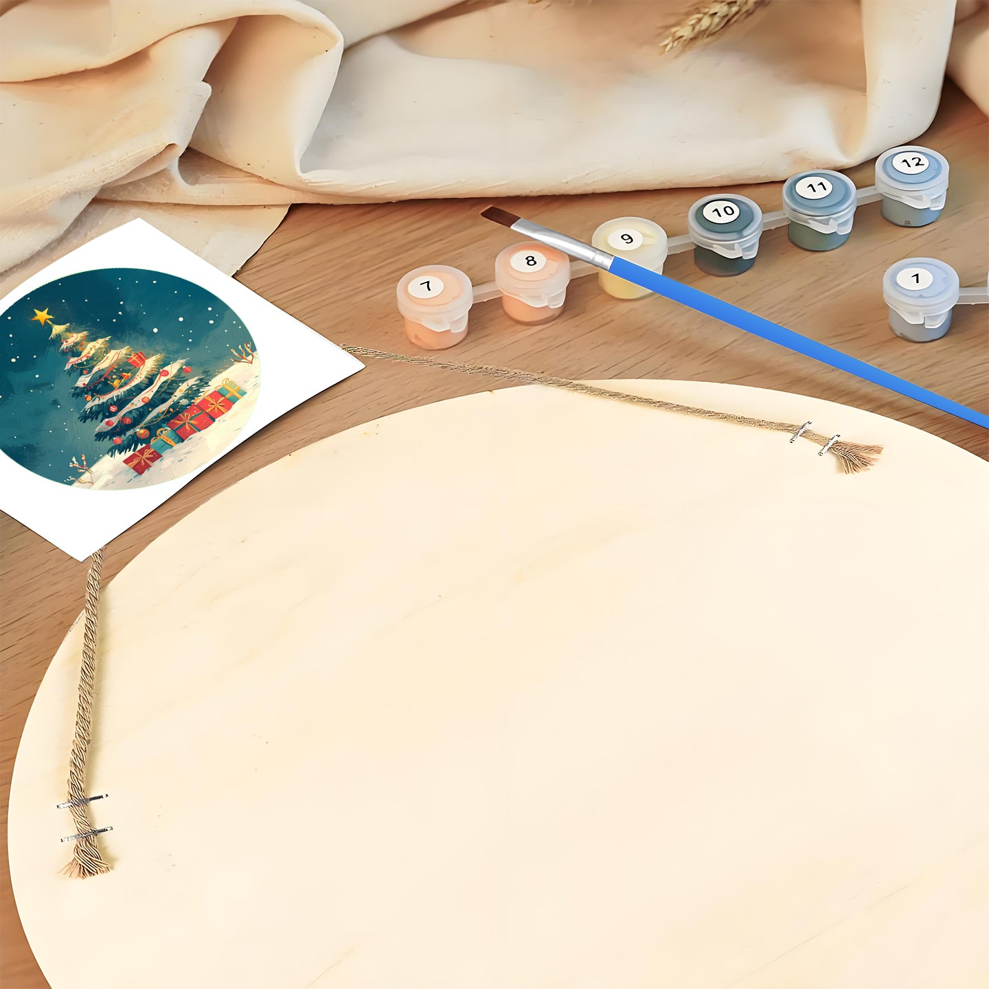 Christmas Tree DIY. Paint by numbers on Wood Slice.20cm