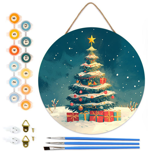 Christmas Tree DIY. Paint by numbers on Wood Slice.20cm