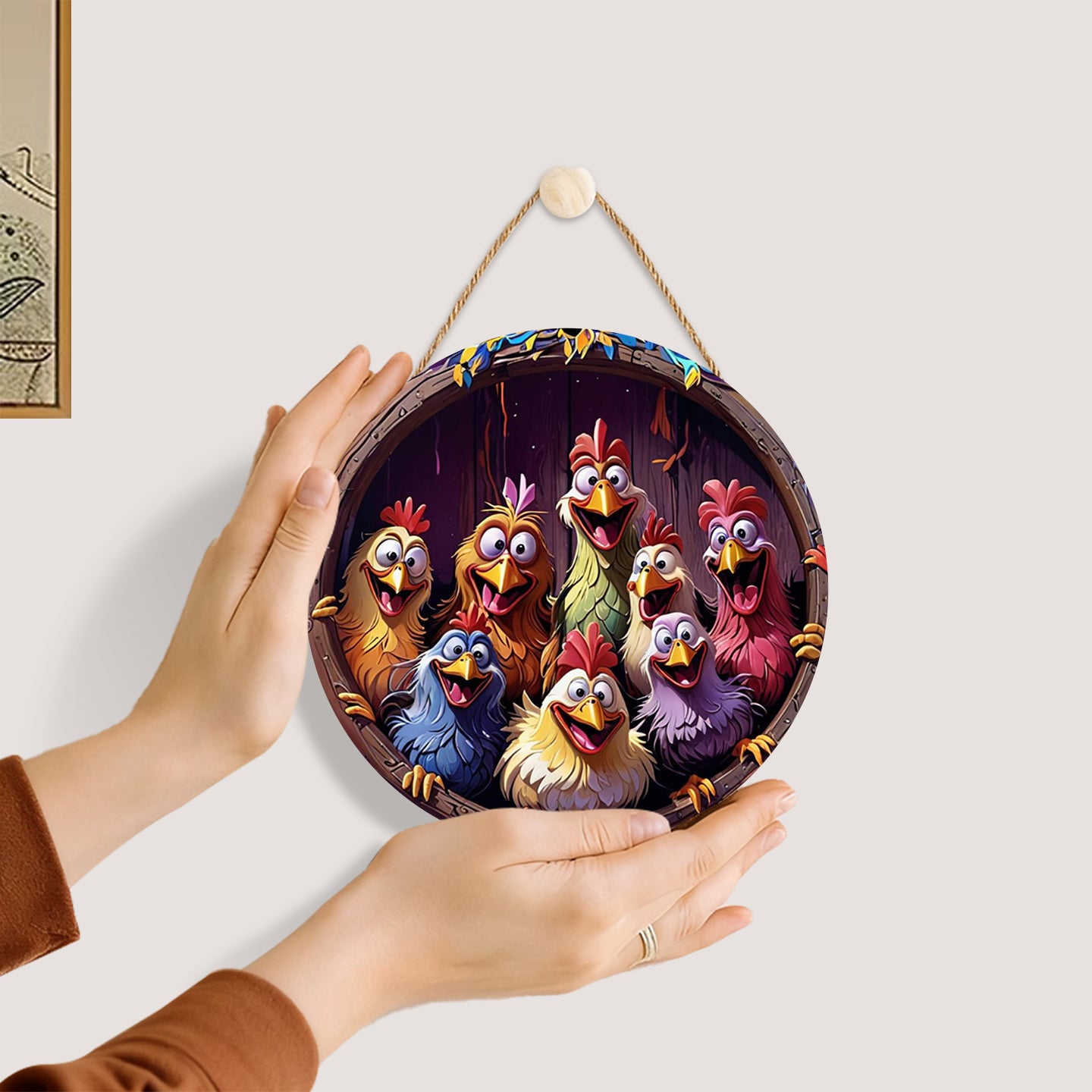 Rooster Party DIY. Paint by numbers on Wood Slice. 20cm.