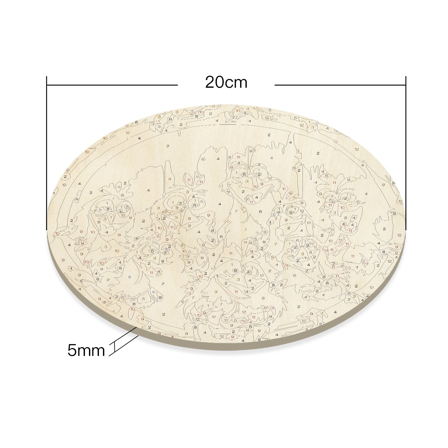 Rooster Party DIY. Paint by numbers on Wood Slice. 20cm.