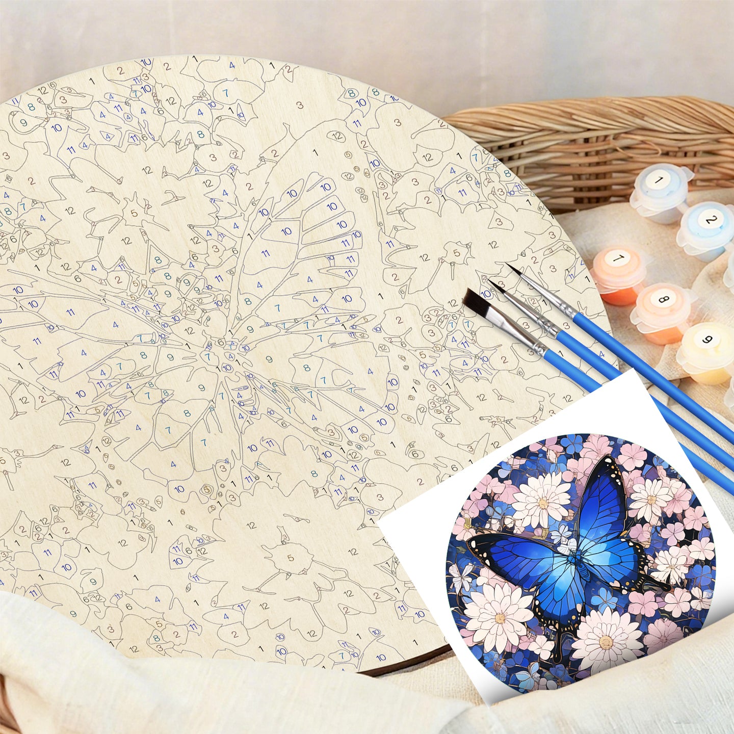 Butterfly DIY. Paint by numbers on Wood Slice.20cm.