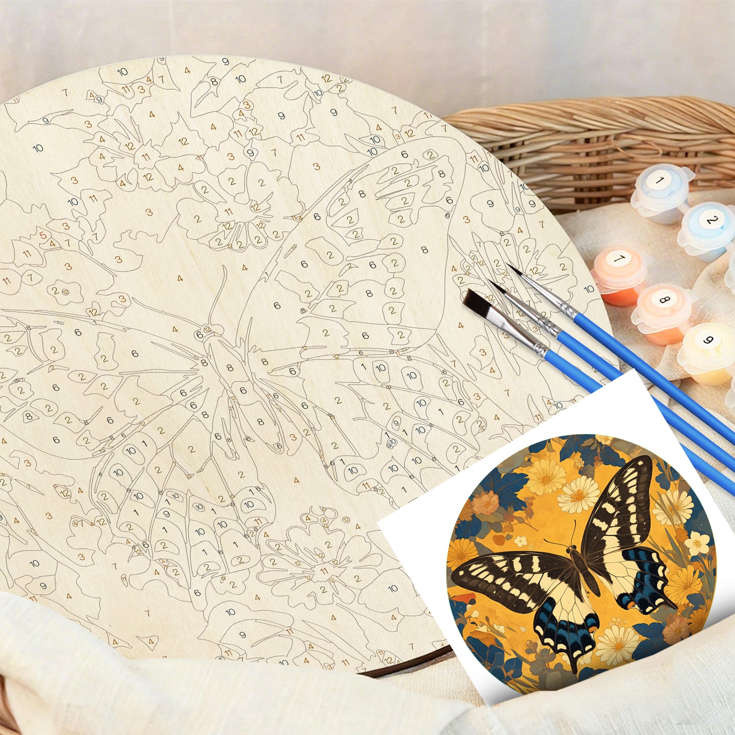 Autumn Butterfly. Paint by numbers on Wood Slice.20cm.