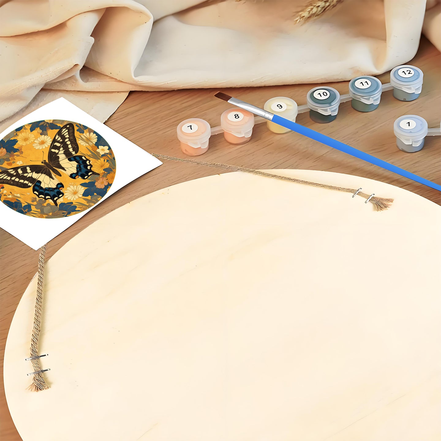 Autumn Butterfly. Paint by numbers on Wood Slice.20cm.