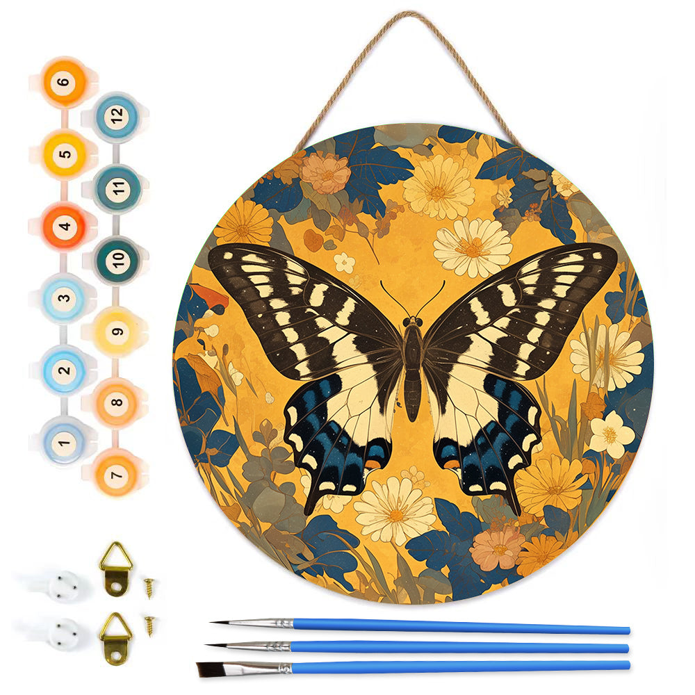 Autumn Butterfly. Paint by numbers on Wood Slice.20cm.