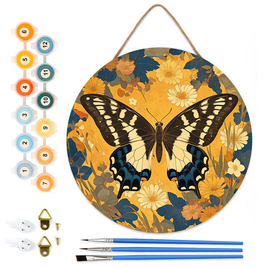 Autumn Butterfly. Paint by numbers on Wood Slice.20cm.