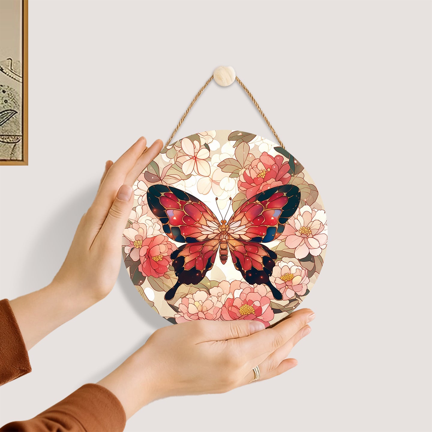 Pink Butterfly. DIY. Paint by numbers on Wood Slice.20cm