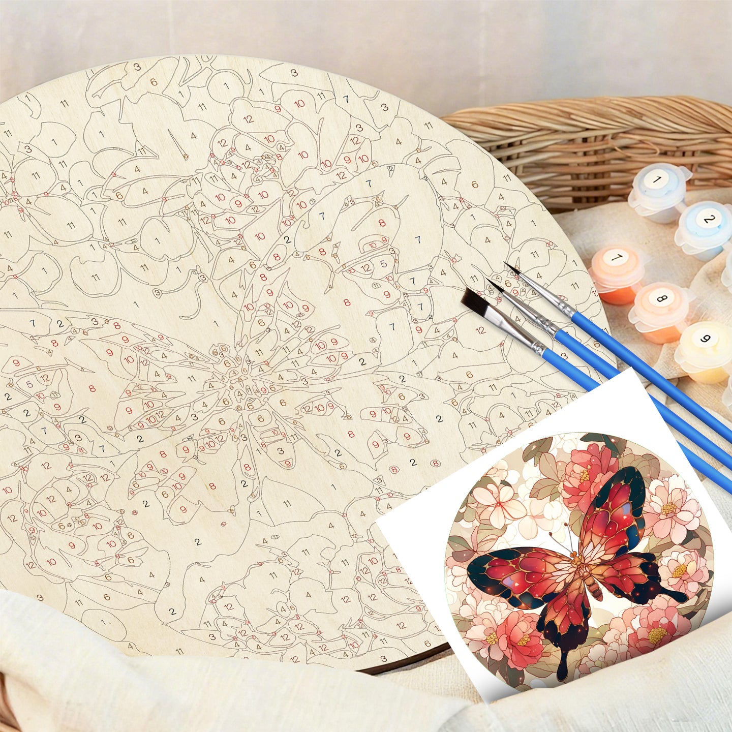 Pink Butterfly. DIY. Paint by numbers on Wood Slice.20cm