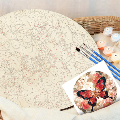 Pink Butterfly. DIY. Paint by numbers on Wood Slice.20cm