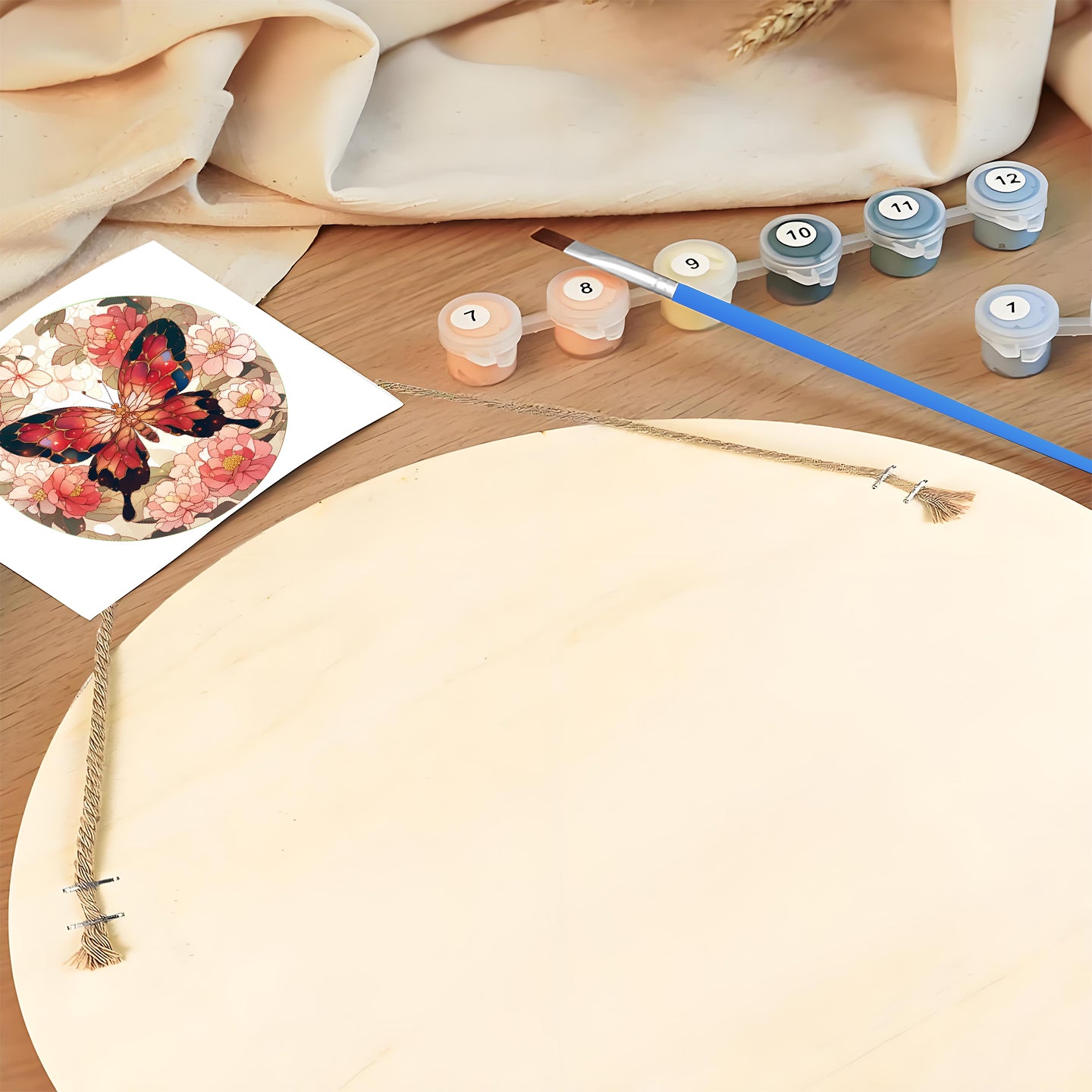 Pink Butterfly. DIY. Paint by numbers on Wood Slice.20cm