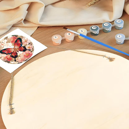 Pink Butterfly. DIY. Paint by numbers on Wood Slice.20cm