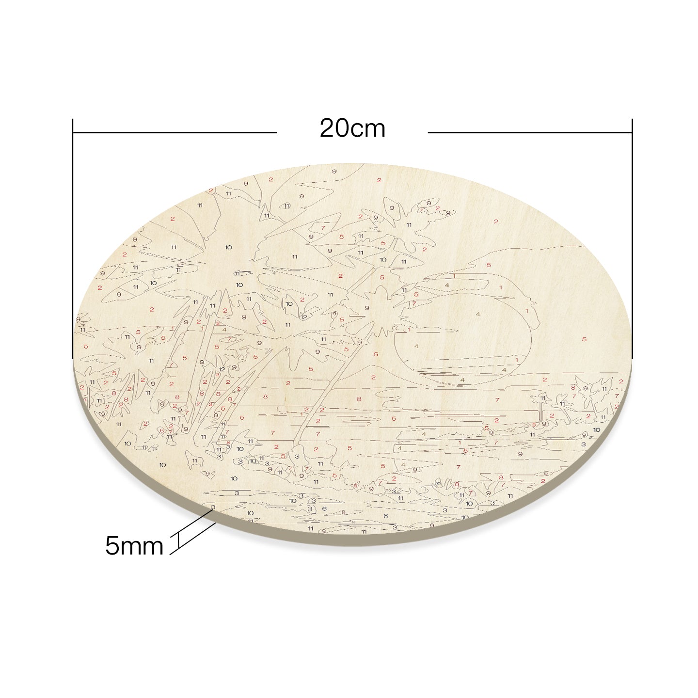 Sunset seascape painting. Paint by numbers on Wood Slice.20cm.