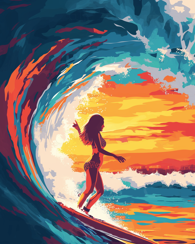 Surfer Girl In Big Waves