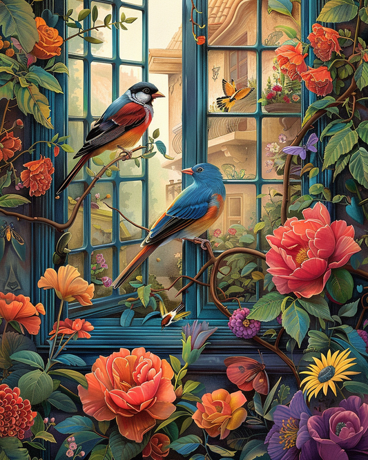 Windowsill Birds and Flowers (Paint by Numbers)